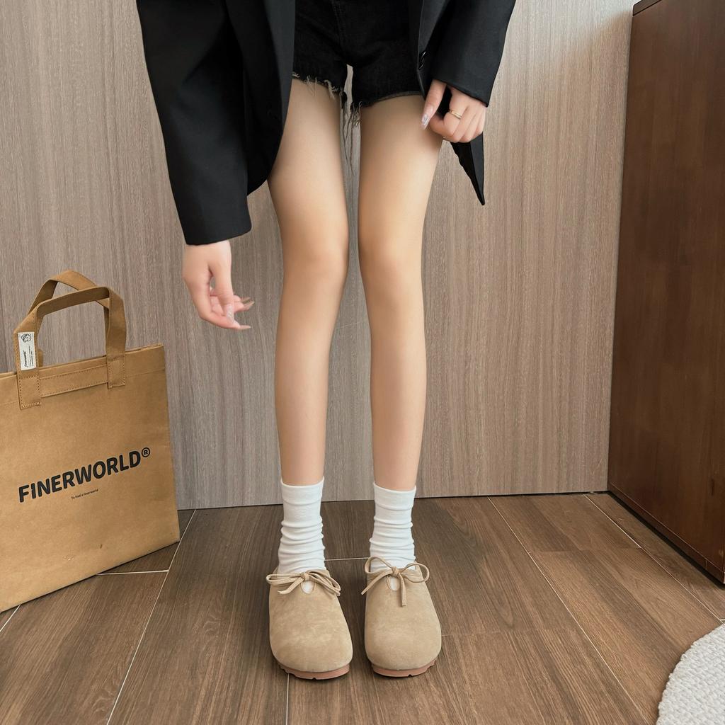 Fashion Shoes Woman 2024 Female Slippers Cover Toe Flock Low New Soft Flat Rubber Autumn Slides Rome Retro Fabric PU Hoof Heels Casual