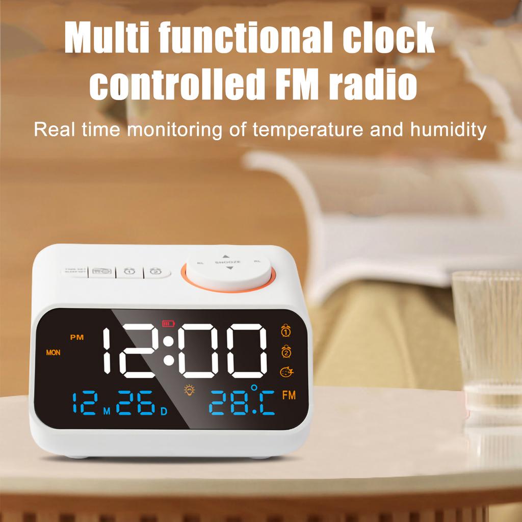 24-часовой FM-радио светодиодный будильник на прикроватной тумбочке цифровые настольные часы календарь дисплей температуры и влажности экран USB зарядка