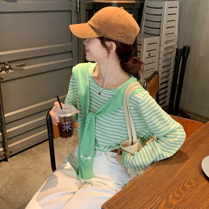 Summer Knit Top With Stripes For Casual Wear In Polyester Fabric For Women