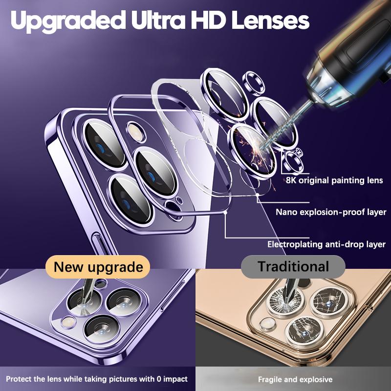Ультратонкий прозрачный чехол с официальным покрытием для Iphone 14 13 12 11 Pro Max Mini Xs X Xr 7 8 Plus, защитное стекло для камеры Hd, Flim Cover