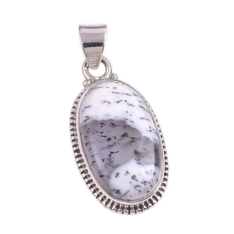 Натуральный Дендритовый Опал Драгоценный Камень 925 Проба Стерлинговое Серебро Подарок Подвеска 1.5" C5J87