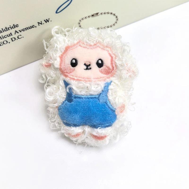 Fluffy Plush Sheep Keychain Soft Curly Fur Adorable Overalls Design Backpack Pendant for Daily Key Bag Decoration