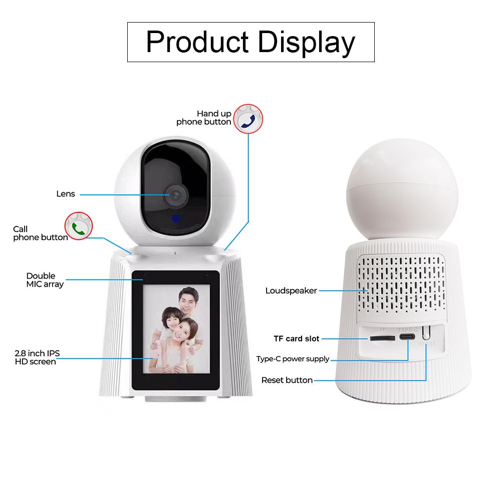 Видеозвонок Интеллектуальная Wi-Fi камера с 2,8-дюймовым IPS-экраном HD 1080P IP-камера для вызова одной кнопкой Двусторонняя видеосвязь Беспроводная камера ночного видения
