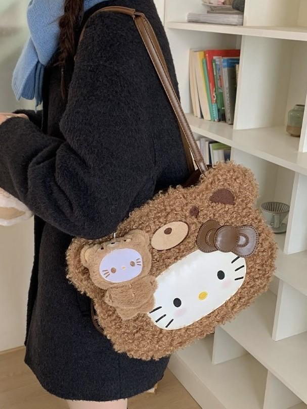 Плюшевый Рюкзак из Искусственной Кожи с Рисунком Hello Kitty для Повседневного Использования и Хранения