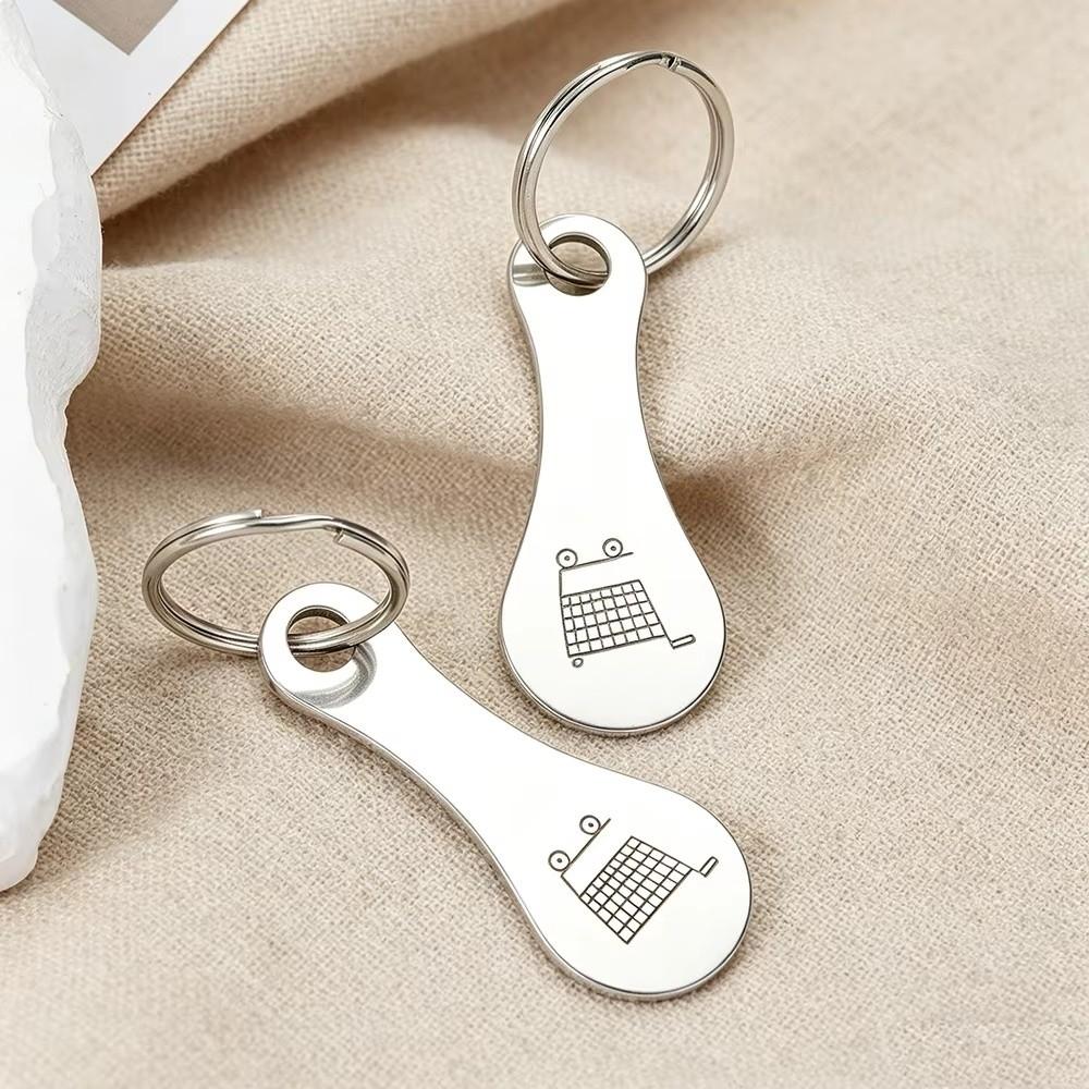 Metal Ring Trolley Key Holder Stainless Steel Supermarket Keyring Shopping Cart Keychain Home