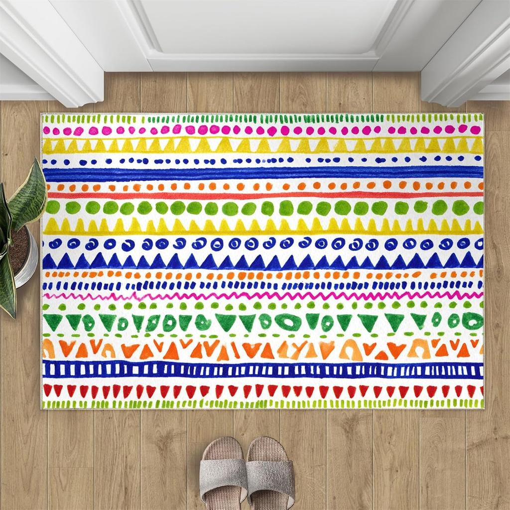 Bohemian Style Door Mat Multicolor Geometric Pattern Welcome Rug Soft Non-Slip Home Decor Carpet Living Room Entrance Doormat