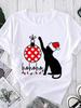 Woman Christmas Print Harajuku Summer Tshirts Casual Round Neck Short Slee Top Tee Shirt Graphic T-Shirt Kawaii Basic Tee Top