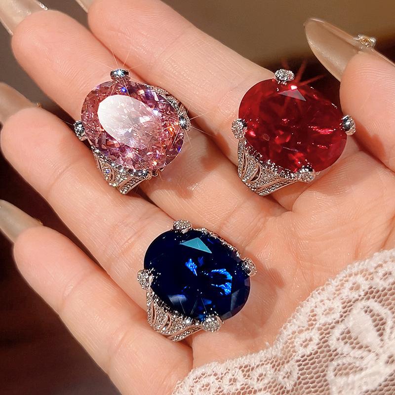New Accessory Rings, Inlaid with Royal Blue, Red, and Pink, High-end Women's Clothing