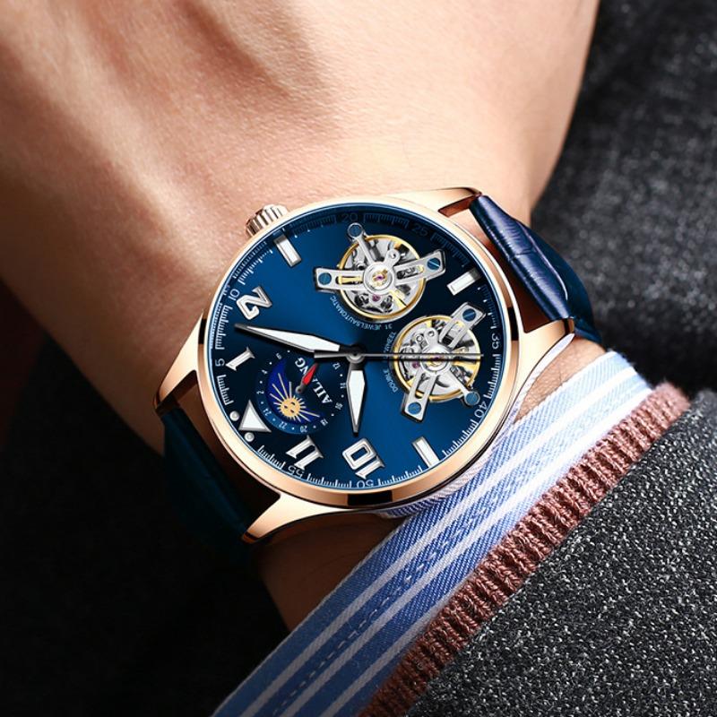 AILANG Мужские часы Новые тенденции Полые Ellow Boil Механические часы Мужские полностью автоматические часы