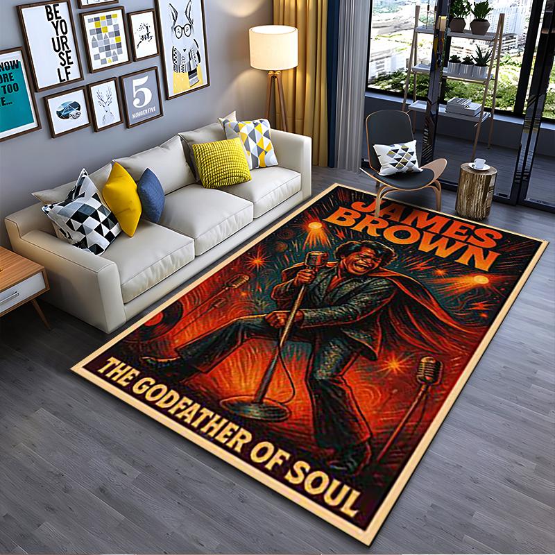 Pop Culture Area Rug, James Brown Godfather of Soul Retro Poster, Man Cave Decor, Non-Slip Mat
