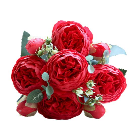 Искусственные Пионы Цветы с 5 Головками Цветов и 4 Бутонами Букет из Искусственных Пионов Цветочная Композиция для Вазы Дома Декор Богемная Свадьба Центральный Элемент Стола