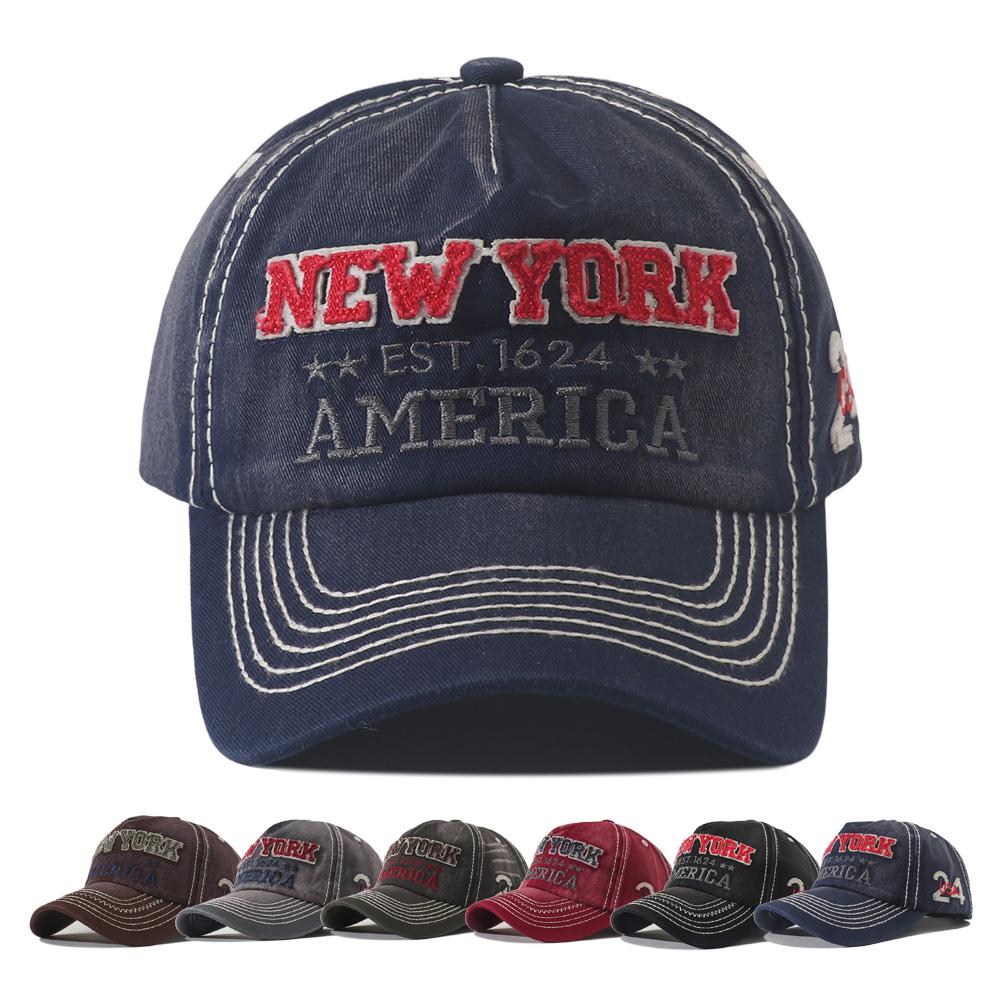 Винтажная стираная хлопковая бейсболка Мужская Женская с вышивкой New York 5-панельная с козырьком Модная Весенняя Летняя Защитная от солнца Кепки