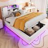 Smart Upholstered Bed for Children, 90 X 200 Cm, with LED Lighting, USB Port and Hydraulic Storage, Soft Velvet Cover, Metal Frame, Beige