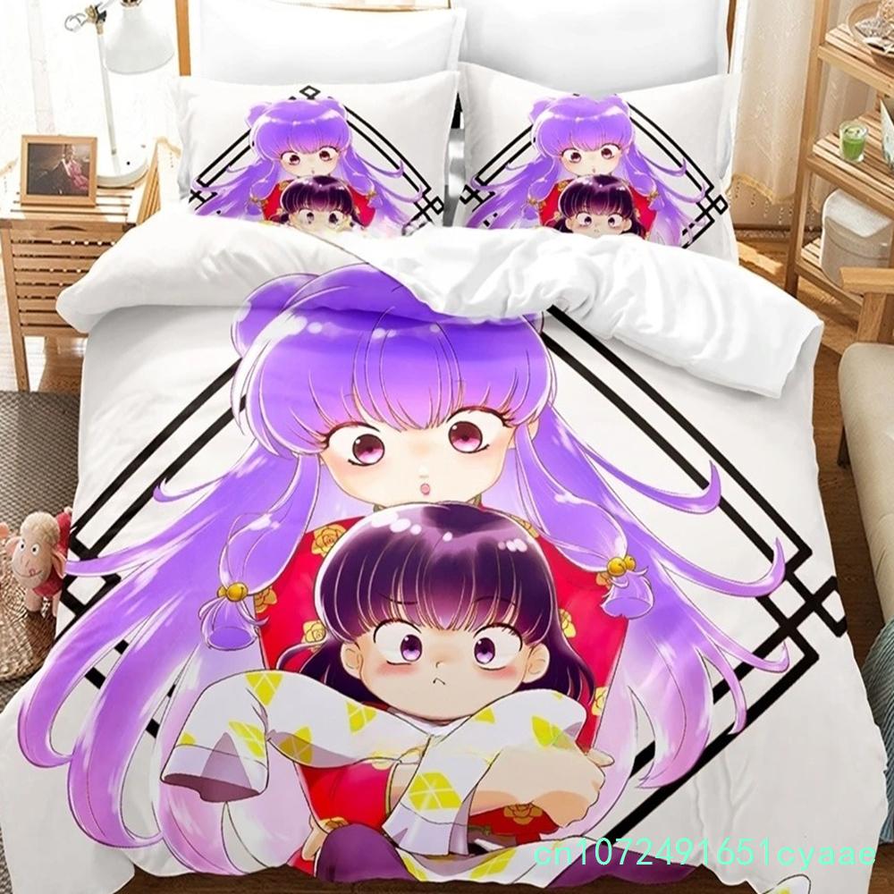 Постельное белье Ranma 1/2 Односпальный Полутораспальный Двуспальный Кинг-сайз Комплект постельного белья Взрослые Мальчики Спальня Наборы пододеяльников 3D-принт Аниме Комплект простыней
