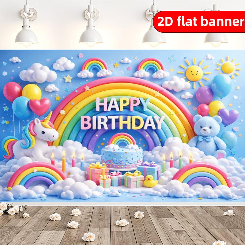 2D Background Cloth 1pc Rainbow Unicorn Theme Birthday Party Background Cloth Polyester Background Decorative Banner