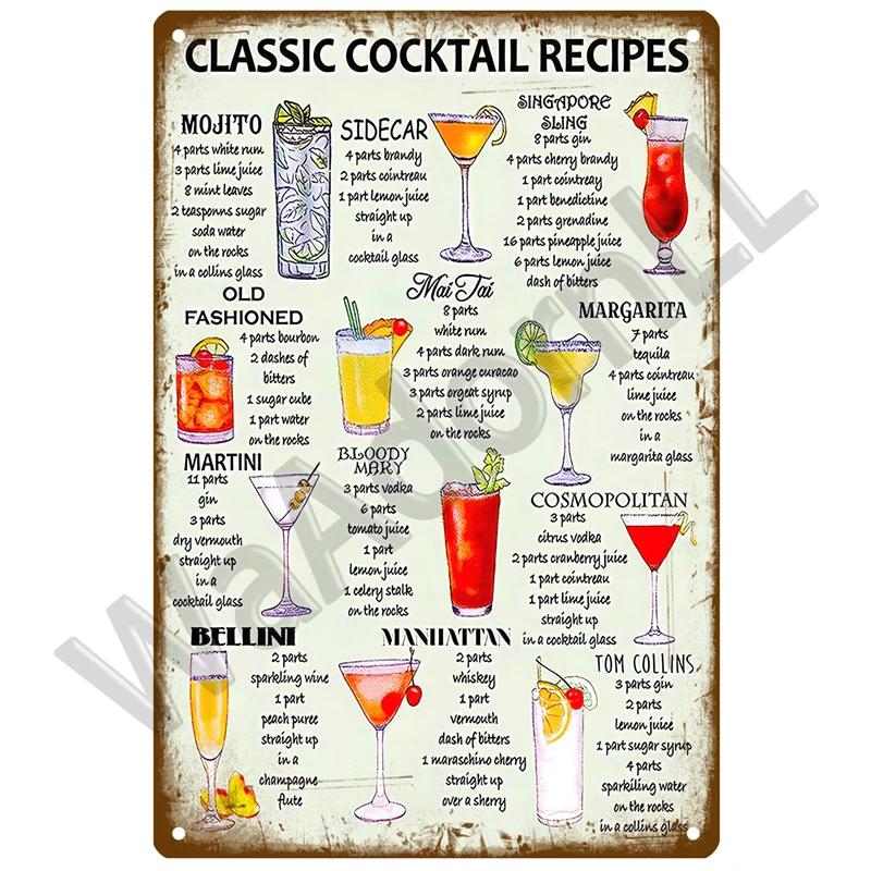 Tin Sign Decor Cocktail Metal Sign Plaque Metal Plate Vintage Iron Poster Wall Art Painting For Pub Club Man Cave Bar Decoration
