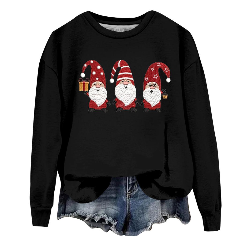 Женская модная рождественская свободная толстовка с длинным рукавом и круглым вырезом с мелким принтом