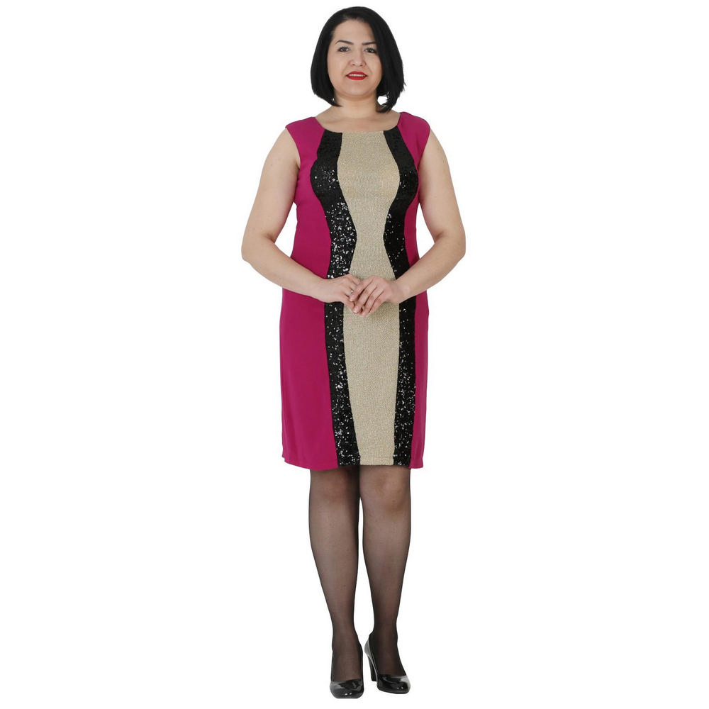 Fierte Жен. Большой размер Вечернее платье LG6608 Круглый вырез Без рукавов Креп С блестками Сочетание пайеток Короткие Красный Бордовый Сакс Синий Фуксия Изумрудный Фиолетовый