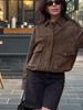 Женская ретро коричневая минималистичная куртка на молнии с лацканами: Стиль Высокого Класса Осень/Зима 2025
