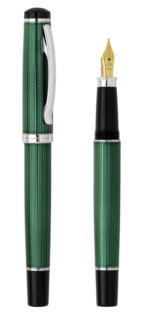 Xezo Incognito Fountain Medium Forest Green Layered Pure Platinum Handcrafted Limited Pen, Nib, Drucker, Plated. & Гильошированная гравировка. Версия.