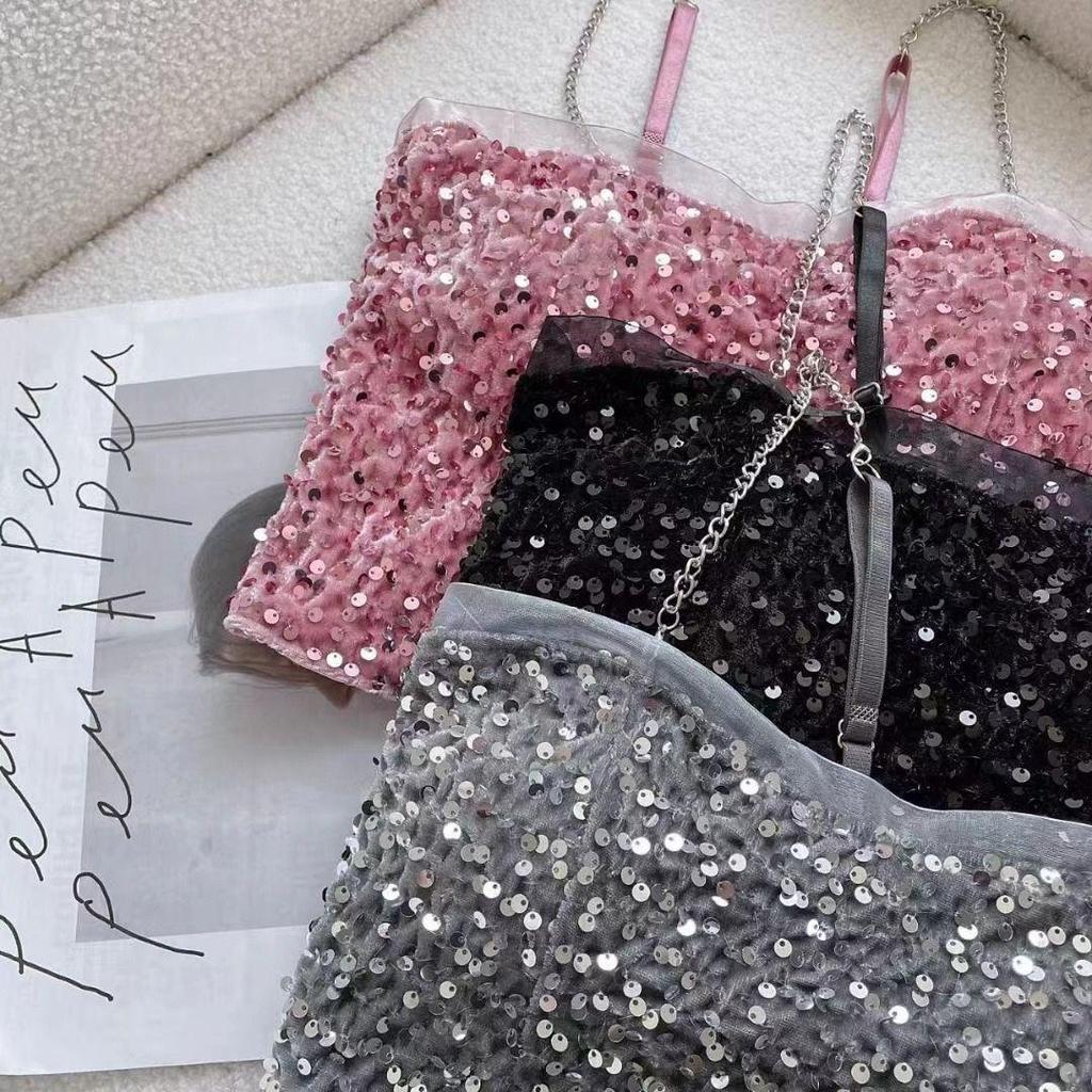 Slim Sequin Bandeau Tank Top - Summer Fashion