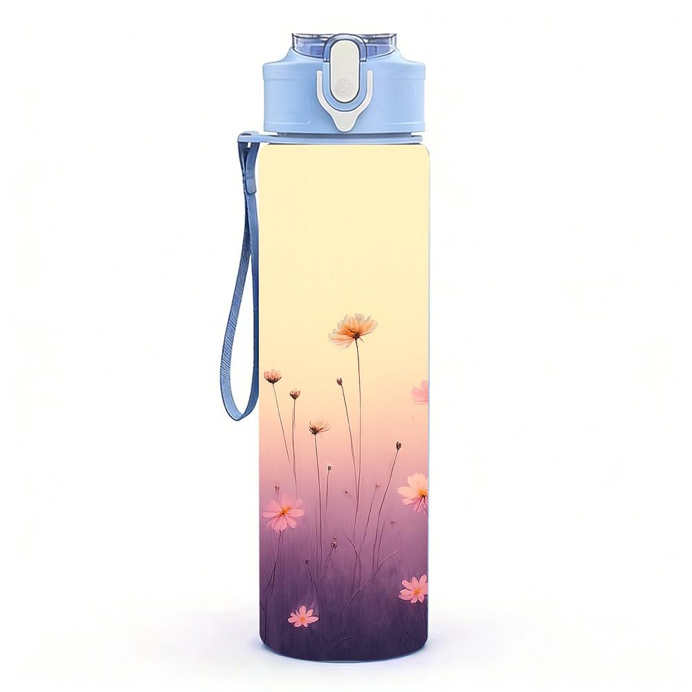 1PC Gradient Sunset Sky Art 750ml Color Plastic Sports Water Bottle Leakproof Flip Straw Lid Suitable for Sports Office Home Use