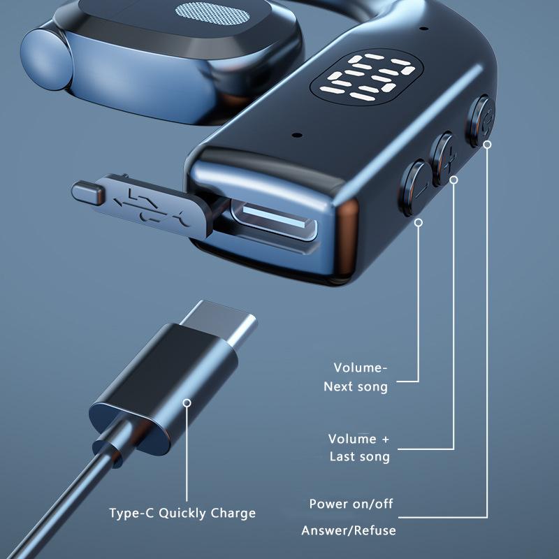 Вращающиеся одиночные наушники Bluetooth для левого и правого уха, сабвуфер, воздушная проводимость, гарнитура с цифровым дисплеем и микрофоном HD, ушной крючок