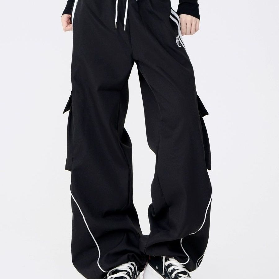 Брюки-карго Deeptown Y2k Vintage Streetwear, американские ретро-повседневные брюки High Street в полоску в стиле хип-хоп, свободные прямые брюки