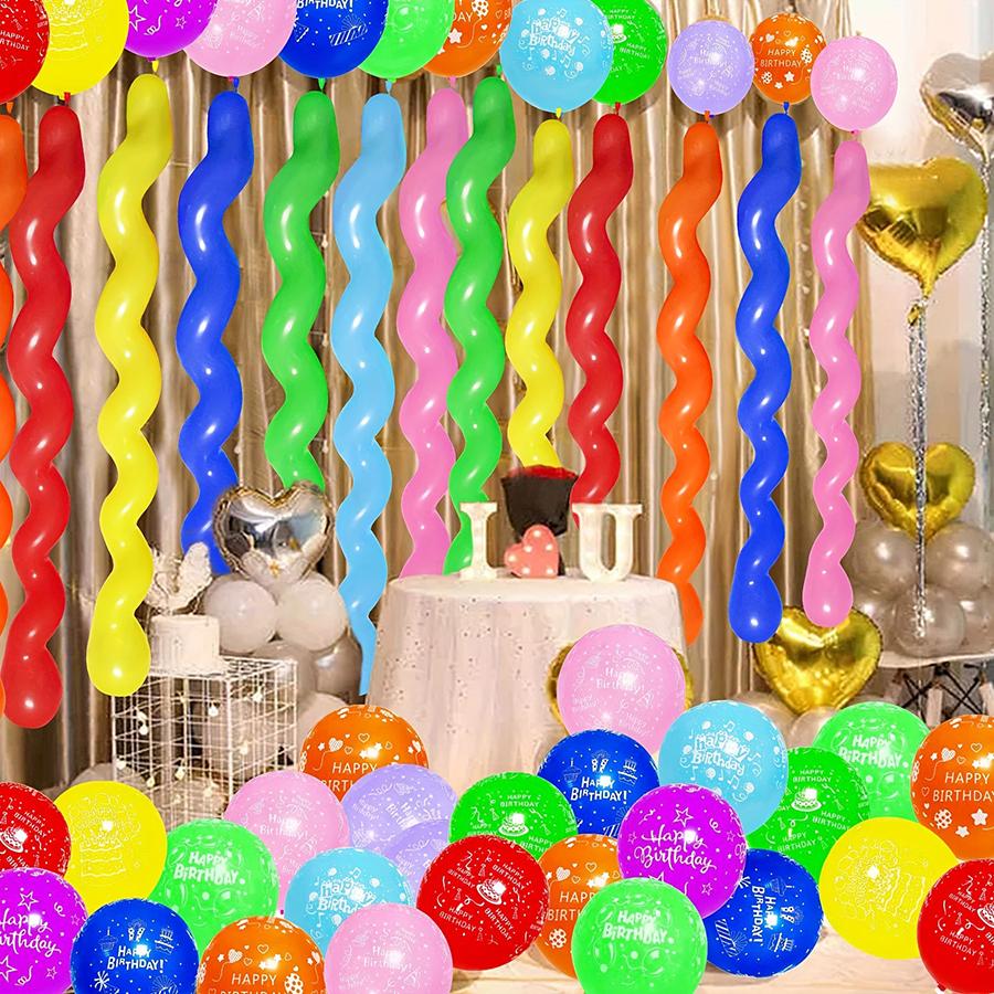 100pcs 80cm Long Spiral Balloon with Mini Pump Birthday Party Room Decoration Props Color Artistic Balloon Background Decor