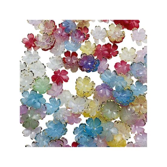 50 шт. Акриловые бусины в виде цветков сакуры, позолоченные бусины-разделители в виде цветов, DIY, ручная работа, для изготовления колье, браслетов, ювелирных изделий, цветочные шармы с 5 лепестками