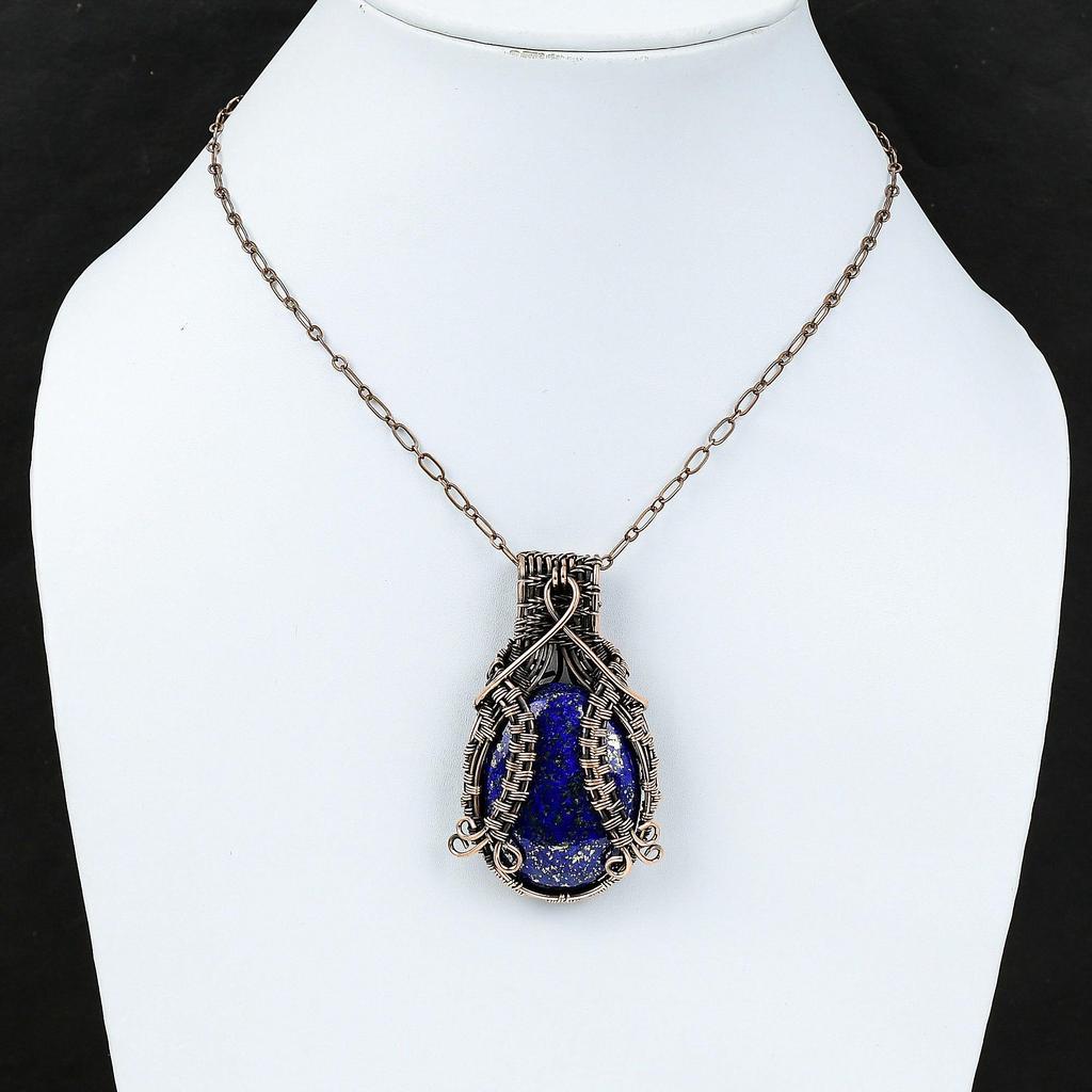 Подвеска из лазурита, медная проволочная обертка, подвеска из драгоценных камней ручной работы, медные украшения, проволочная обертка, украшения для подарка, ювелирные изделия из лазурита