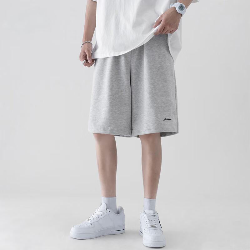 Li-Ning Solid Color Logo Print Straight Leg Casual Shorts Men Shorts Gray YKST057-1