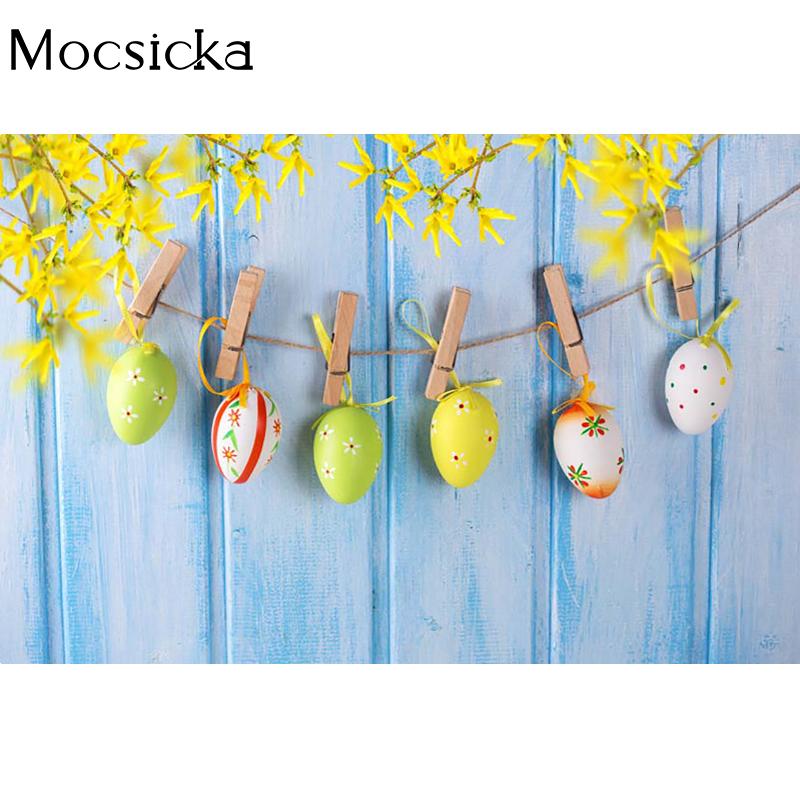 Mocsicka Пасхальный Фотофон Весенние Яйца Синяя Деревянная Доска Декорация Для Детского Праздника Дня Рождения Фото Баннер