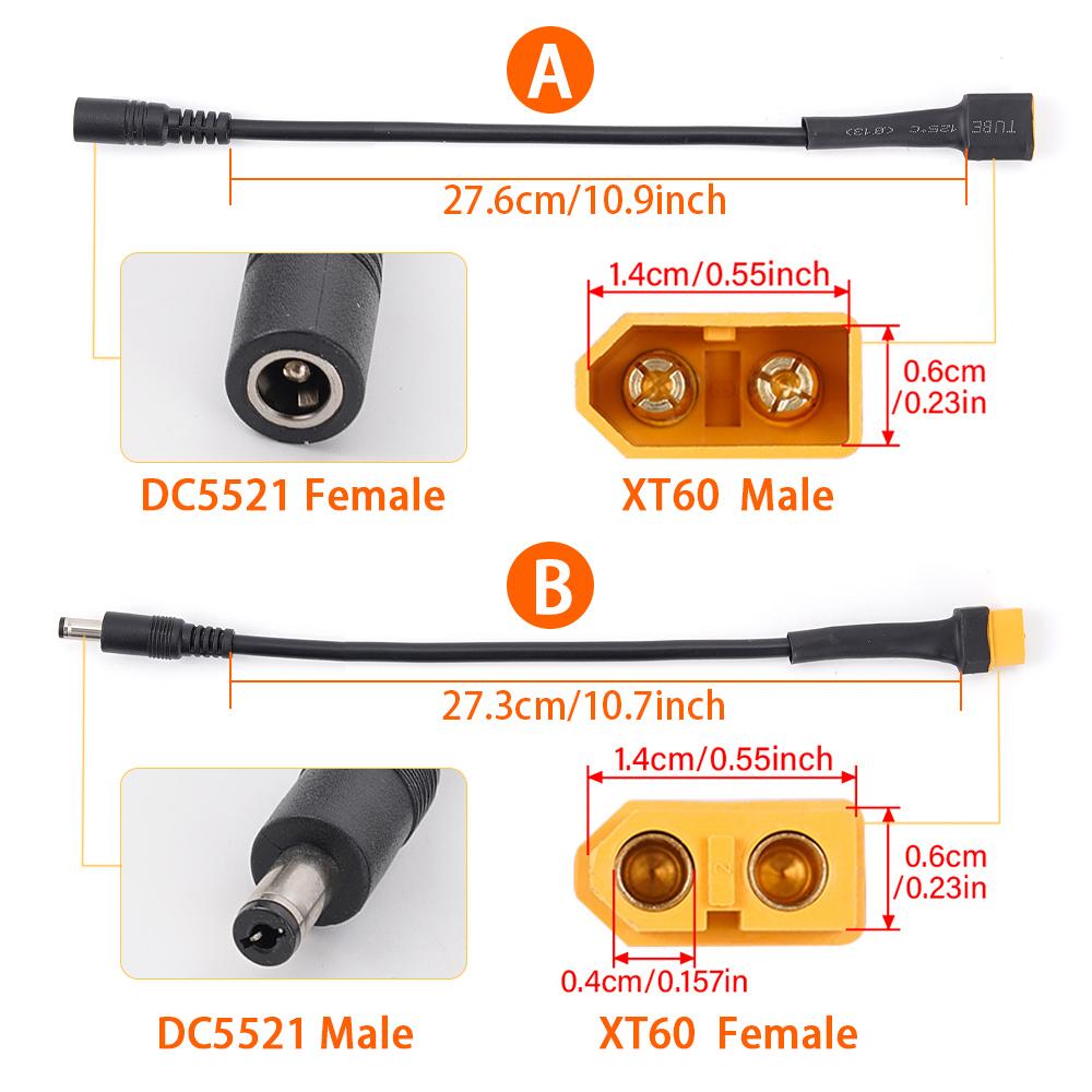 DC 5.5 2.1 2.5mm XT60 XT30 Female Male Plug To T Plug Female Male Adapter Connector With 18AWG Silicone Wire