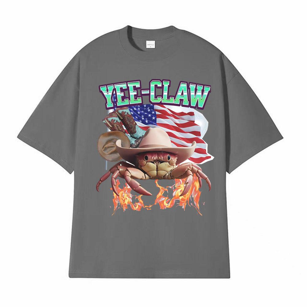 Yee-Claw Sarcastic Unisex Cowboy Crab Meme Tee Shirt Men Women Clothing Fashion Vintage Oversized T-Shirt Short Sleeves T Shirts