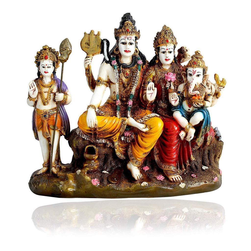 Индийская ручная резьба Бог Шива Семья Смола Статуя Идол Скульптура Многоцветный | Высота 7 дюймов/Религиозный предмет для пуджи-Предмет интерьера