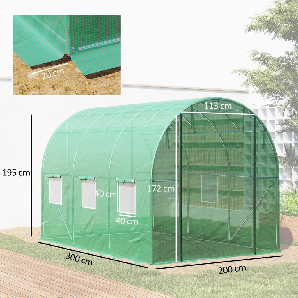 Polytunnel Greenhouse with Plastic Cover and Steel Frame, Walk-In Greenhouse Tent with Roll-Up Doors, Green