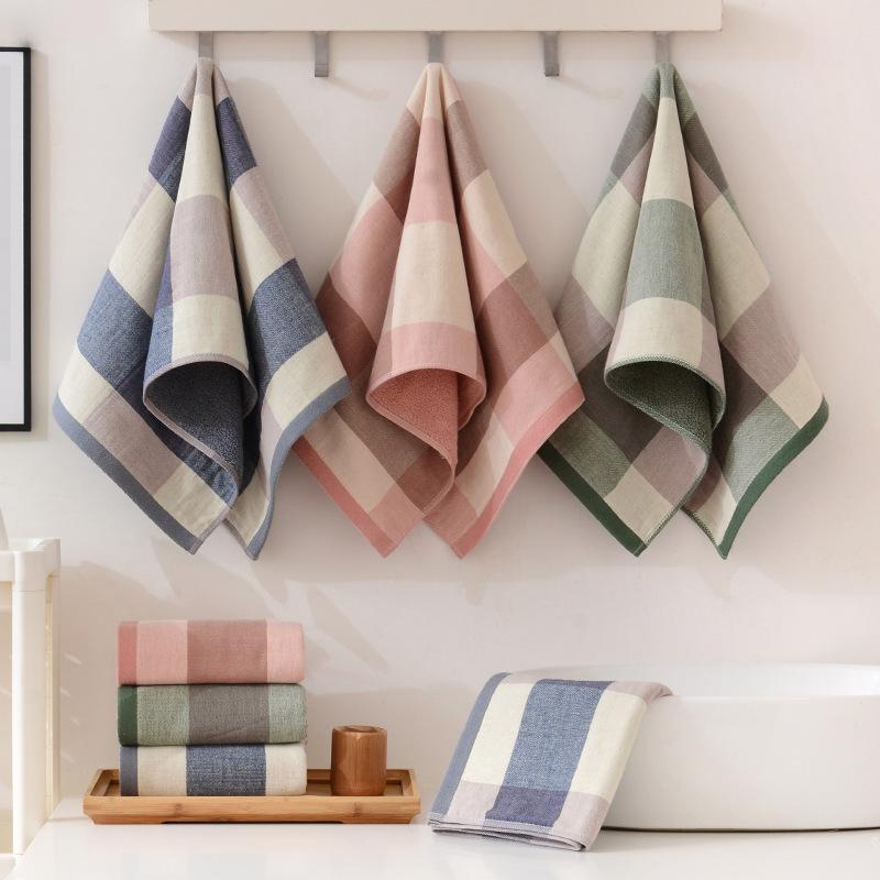 Японские минималистичные клетчатые марлевые полотенца, домашние тканевые полотенца, парные полотенца для лица, полотенца для лица для взрослых, банные полотенца