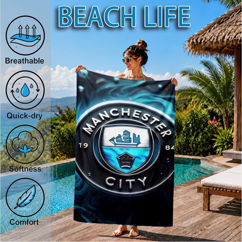 City Football Club Printed Microfiber Beach Towel, Soft And Absorbent, Quick-Dry, Ideal for Summer Travel, Beach Essential, Swimming Pool