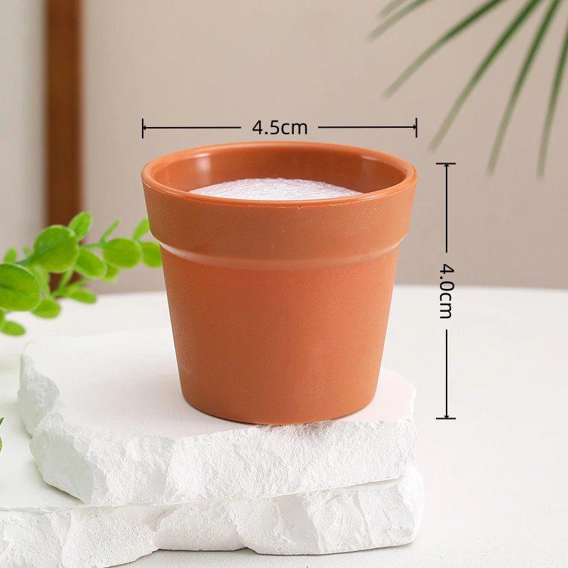 Mini Potted Plant: Handmade White Anti-Fall Ceramic-Style Flower Pot with Crochet Design and Artificial Lawn.