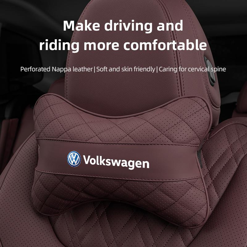 T26Car Seat Headrest Plaid Leather Neck Pillow For Volkswagen Golf Amarok T5 Phaeton Passat b6 Memory Foam Head Support Accessories