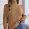 Осень и Зима Женский Пуловер Однотонный С Открытыми Плечами Высокий Воротник Вязаный Пуловер С Длинным Рукавом Топы