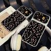 Корейский ins черный фон розовый цветочный подходит для Apple 17/16/15/14pro чехол для мобильного телефона из кожи ягненка 12/13