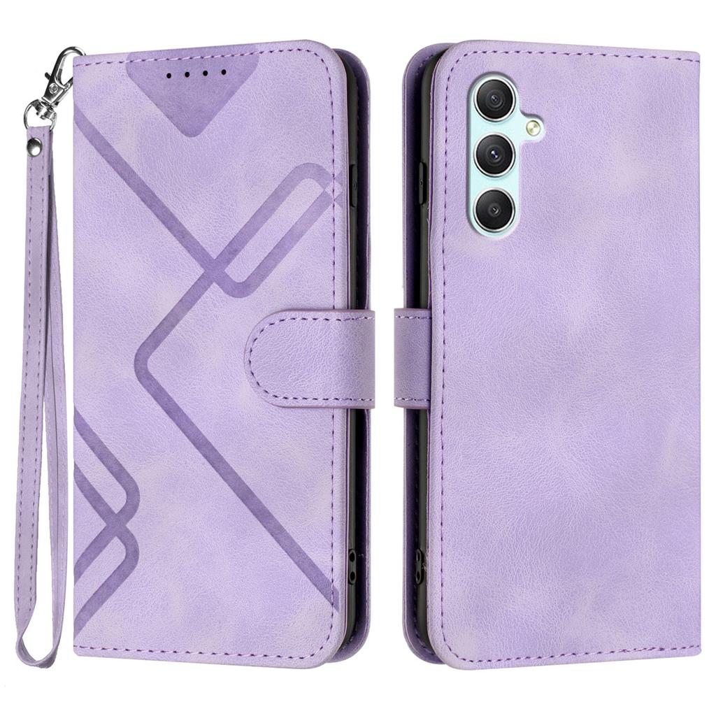 For Samsung Galaxy A34 5G Wallet Case Line Imprinted PU Leather Phone Cover with Strap