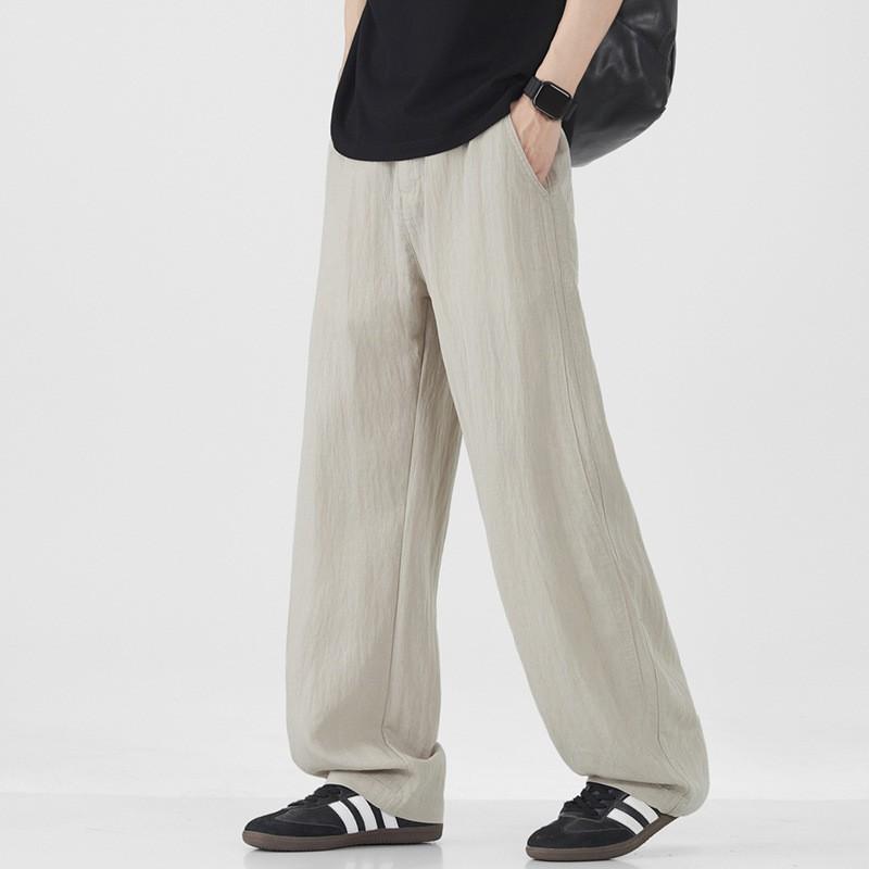 2026 Mens Slim Wrinkle-Resistant Tencel Linen Blend Pants Straight Loose Casual Trousers