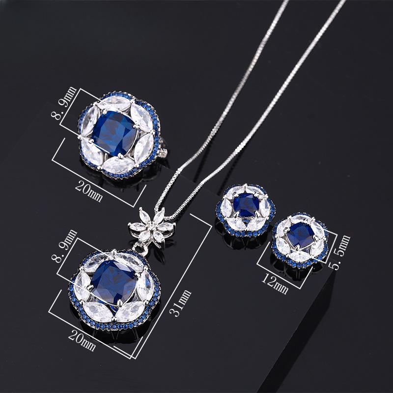 Комплект ювелирных изделий Huamei Luxury Temperament Royal Blue Имитация синей шпинели Серьги Кольцо Ожерелье Женское 10 * 10