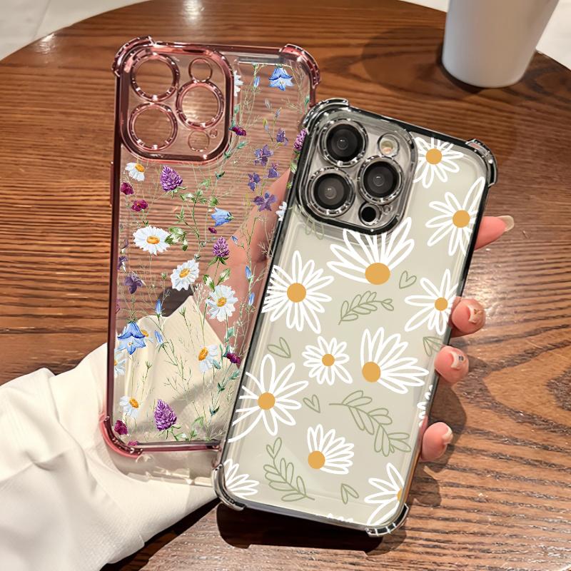 Цветочный принт Электроокрашенный чехол для телефона для iPhone 17 11 13 14 16 15 Pro Max 14 Plus 12 Mini 17 Air 16E Модный мягкий чехол