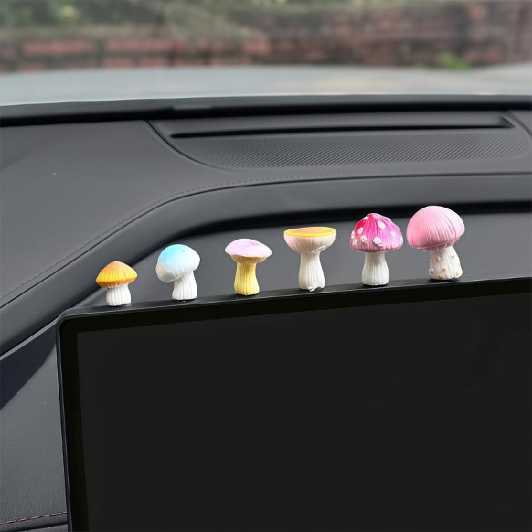 Набор из 6 милых маленьких грибных фигурок из смолы Декор для салона автомобиля на приборную панель, зеркало заднего вида или украшение окна