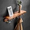 Ореховая полка для ванной с крючками Настенная вешалка для одежды Халат Полотенце Вешалка Крючки для шляп и сумок Полка для хранения в душе
