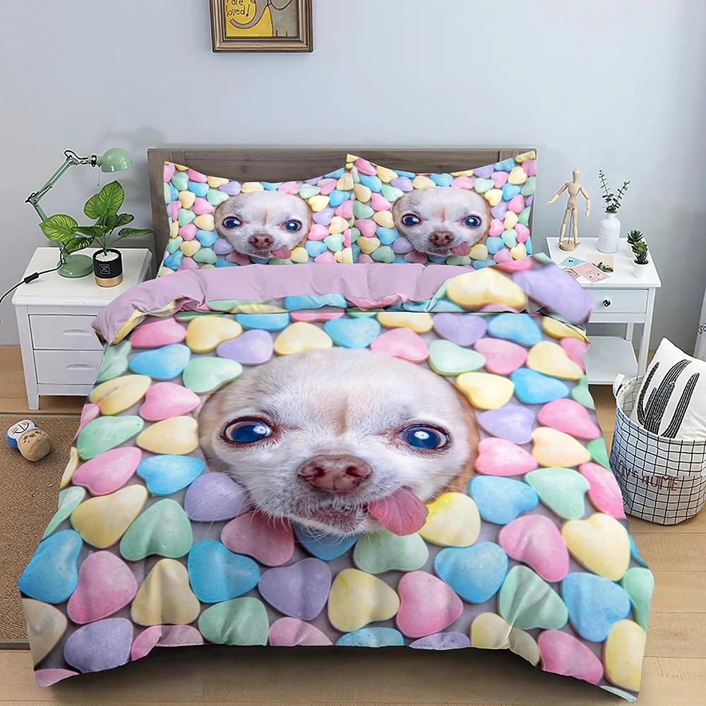 Комплект постельного белья с изображением животных и домашних животных, милый комплект постельного белья с изображением собак и пончиков, 3 шт. для детей, 3D-покрывало для собак, мягкий полиэстеровый пододеяльник